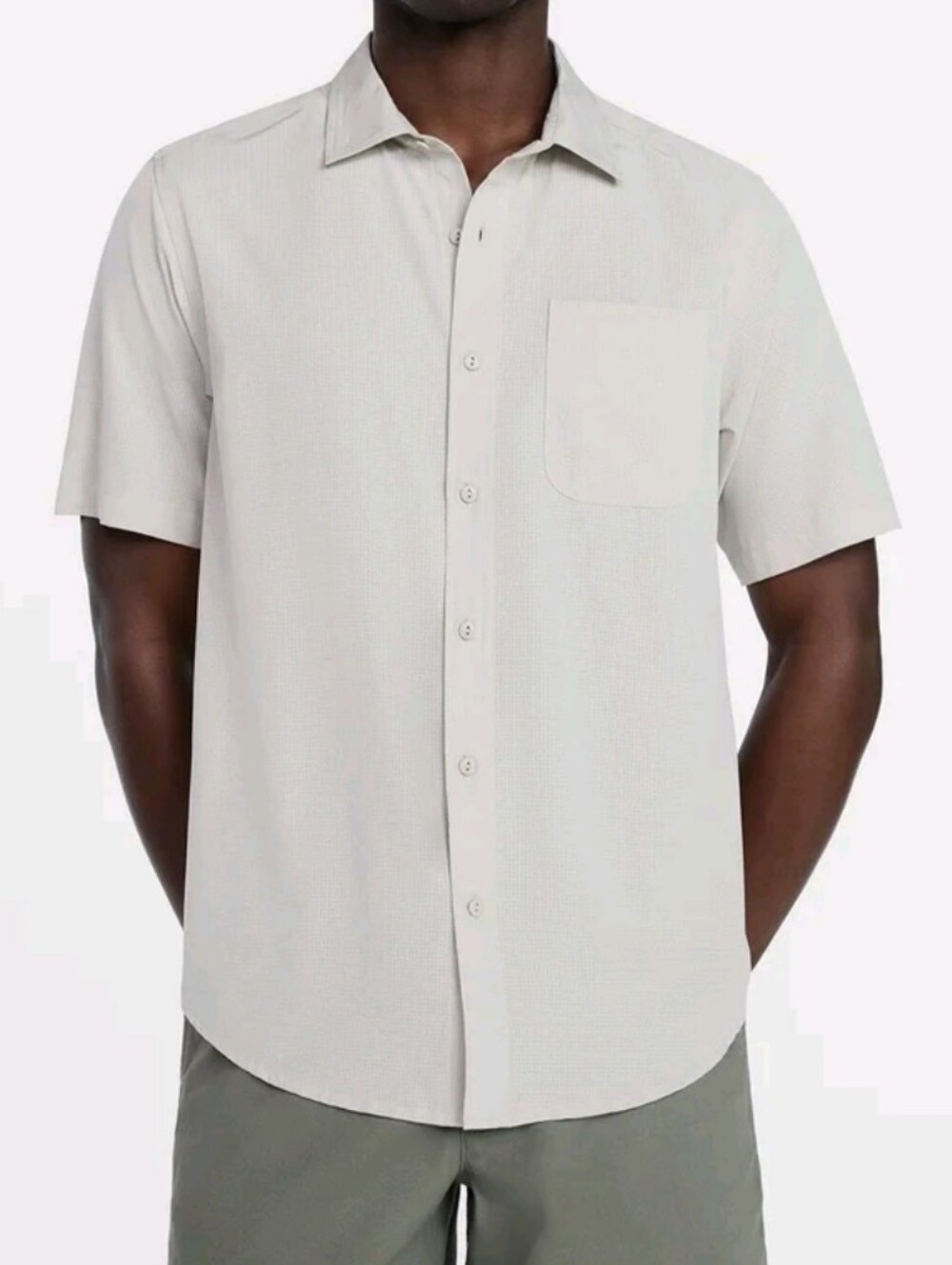 George Men's Size 3XL Commuter Shirt Short Sleeves Beach Khaki Heather Button